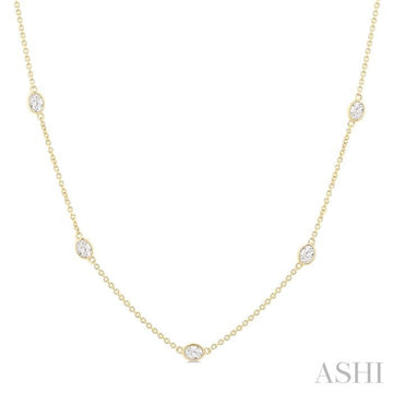 1 1/2 Ctw Bezel Set Oval Cut Diamond Station Necklace in 14K Yellow Gold